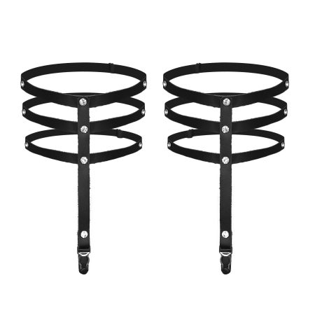 Гартери зі стразами Art of Sex - Floy, натуральна шкіра, Розмір XS - 2XL, колір Чорний №3