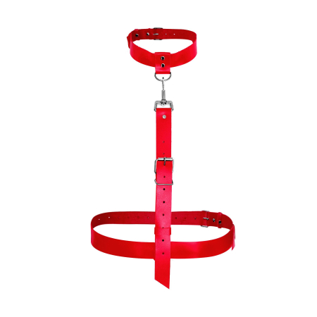 Сексуальна портупея із натуральної шкіри Art of Sex - Heidi, розмір XS-2XL, колір червоний - фото №2