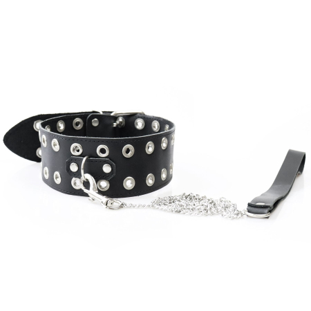 Нашийник Art of Sex - Tessa з повідцем з натуральної шкіри, колір чорний - фото №5
