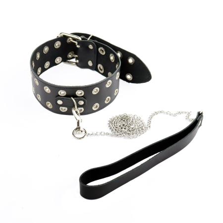 Нашийник Art of Sex - Tessa з повідцем з натуральної шкіри, колір чорний - фото №2
