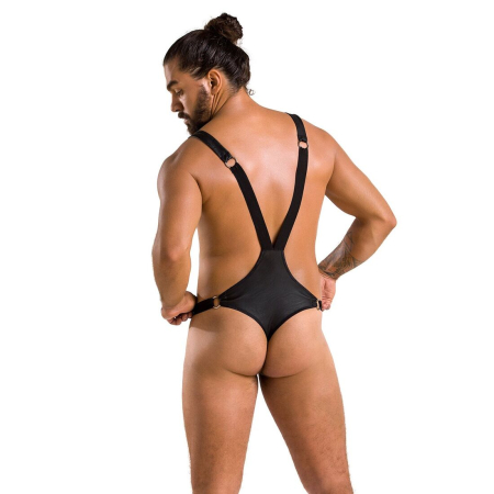 Чоловіче боді з люверсами Passion 028 HARRY L/XL Black, екошкіра, на шлейках - фото №4