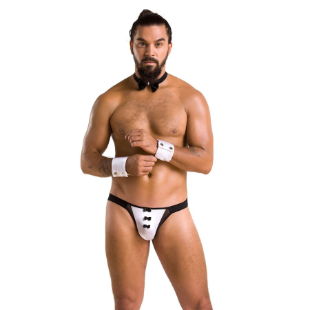 Комплект еротичної чоловічої білизни Passion 036 ALFRED S/M Black, труси, комірець, манжети - фото №3
