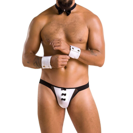 Комплект еротичної чоловічої білизни Passion 036 ALFRED S/M Black, труси, комірець, манжети - фото