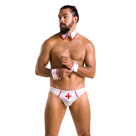 Комплект еротичної чоловічої білизни Passion 037 GREGORY L/XL White, труси, комірець, манжети - фото №3