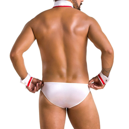 Комплект еротичної чоловічої білизни Passion 037 GREGORY S/M White, труси, комірець, манжети - фото №2