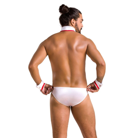 Комплект еротичної чоловічої білизни Passion 037 GREGORY XXL/XXXL White, труси, комірець, манжети - фото №4