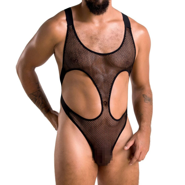 Чоловіче сітчасте боді Passion 040 LEON S/M Black, сітка, резинки - фото