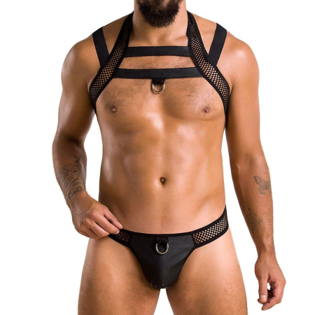 Комплект чоловічої білизни з кріпленнями Passion 043 JACOB XXL/XXXL Black, труси, шлейки - фото