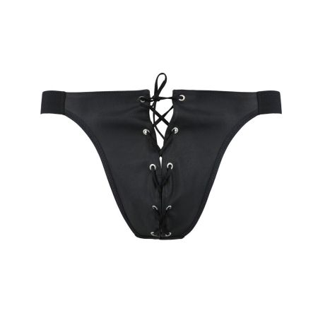 Чоловічі сліпи на шнурівці Passion 044 SLIP BEN L/XL Black, екошкіра, люверси - фото №5