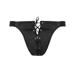 Чоловічі сліпи на шнурівці Passion 044 SLIP BEN XXL/XXXL Black, екошкіра, люверси - №5