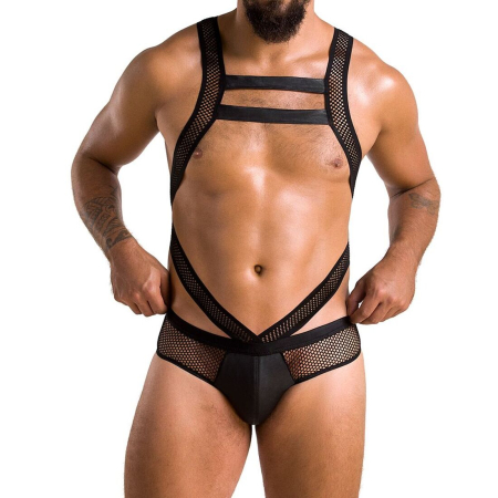 Чоловіче еротичне сітчасте боді Passion 045 VICTOR S/M Black, екошкіра, сітка - фото