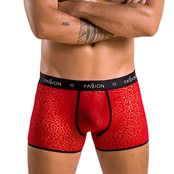 Чоловічі прозорі боксери Passion 046 SHORT PARKER XXL/XXXL Red, сітка, під леопард 