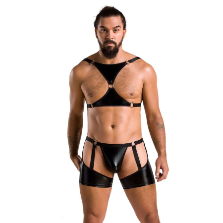 Комплект еротичної чоловічої білизни Passion 047 SET JOHN XXL/XXXL Black, труси, портупея №3