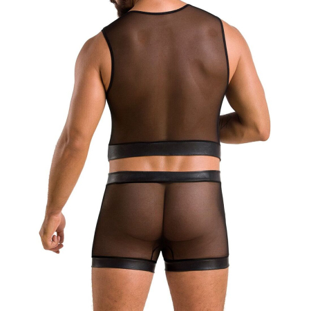 Комплект чоловічої білизни на шнурівці Passion 053 SET WILLIAM S/M Black, жилет, боксери - фото №2