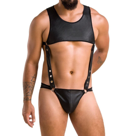 Чоловіче шкіряне боді Passion 056 ADAM XXL/XXXL Black, заклепки - фото