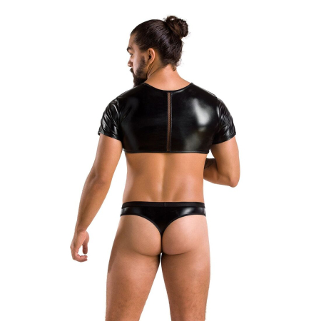 Комплект чоловічої білизни під латекс Passion 057 SET PETER S/M Black, кроп-топ, стринги №4