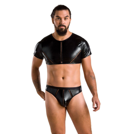 Комплект чоловічої білизни під латекс Passion 057 SET PETER XXL/XXXL Black, кроп-топ, стринги №3
