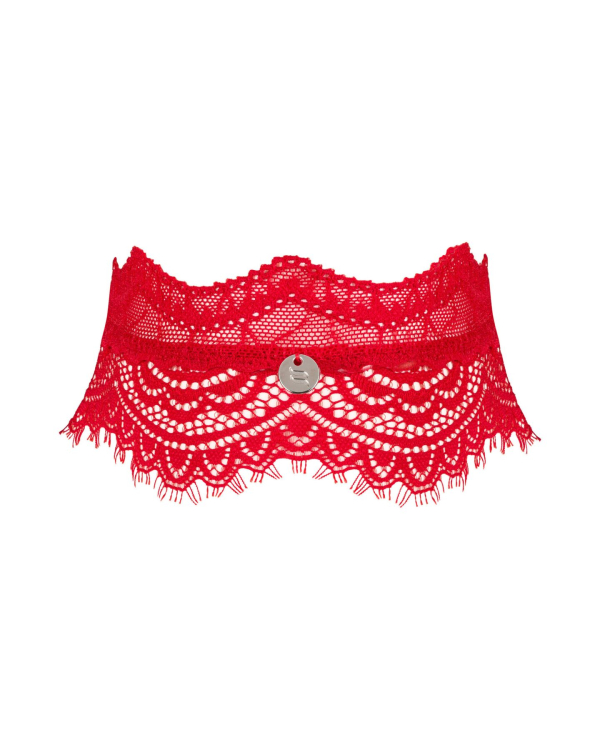 Широкий мереживний чокер Obsessive Bergamore choker, red - фото