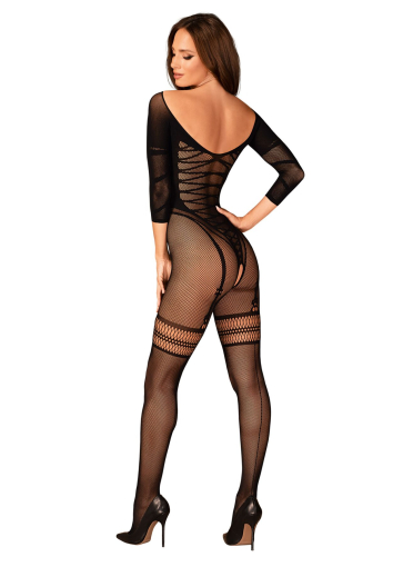 Сітчастий бодістокінг з імітацією підв’язок Obsessive Bodystocking G329 XL/XXL, black, з доступом - фото №6