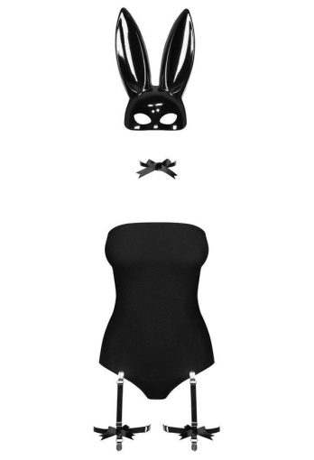 Еротичний костюм кролика Obsessive Bunny costume L/XL, black, боді, чокер, гартери, панчохи, маска - фото №3