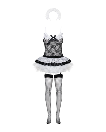 Еротичний костюм покоївки зі спідницею Obsessive Housemaid 5 pcs costume S/M, black, топ, спідниця, - фото №3