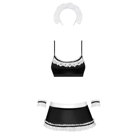 Атласний еротичний костюм покоївки Obsessive Maid set S/M, black, 5 предметів - фото №3