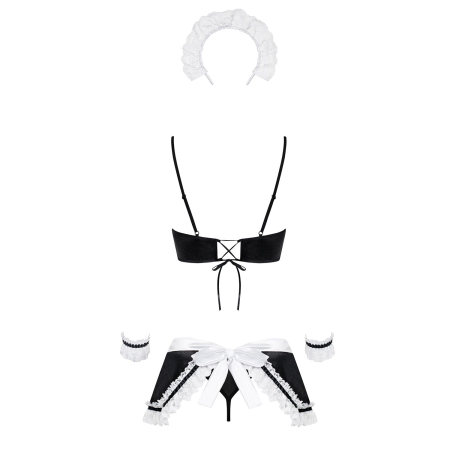 Атласний еротичний костюм покоївки Obsessive Maid set S/M, black, 5 предметів - фото №4