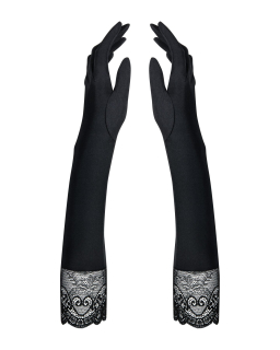 Високі рукавички з каменями та мереживом Obsessive Miamor gloves, black - фото