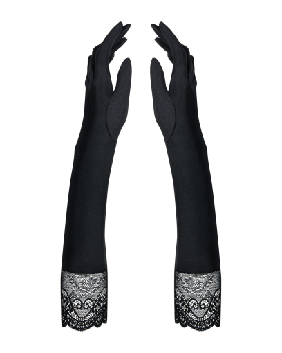 Високі рукавички з каменями та мереживом Obsessive Miamor gloves, black 