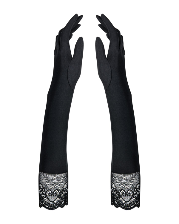 Високі рукавички з каменями та мереживом Obsessive Miamor gloves, black 