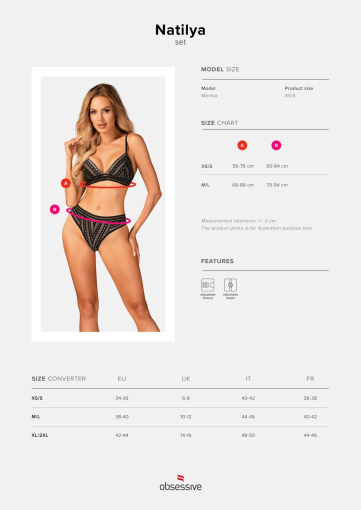 Комплект білизни Obsessive Natilya 2-pcs set M/L, black, бюстгальтер, трусики - фото №5