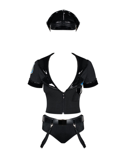 Еротичний костюм поліцейського Obsessive Police set S/M, black, топ, шорти, кепка, пояс, портупея №2