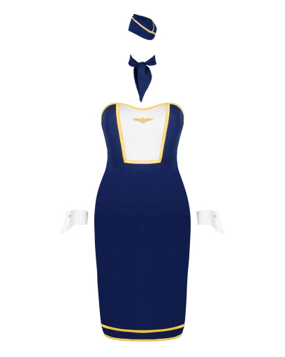 Еротичний костюм стюардеси Obsessive Stewardess uniform XS/S, blue, сукня, пілотка, шарф, манжети - фото №3