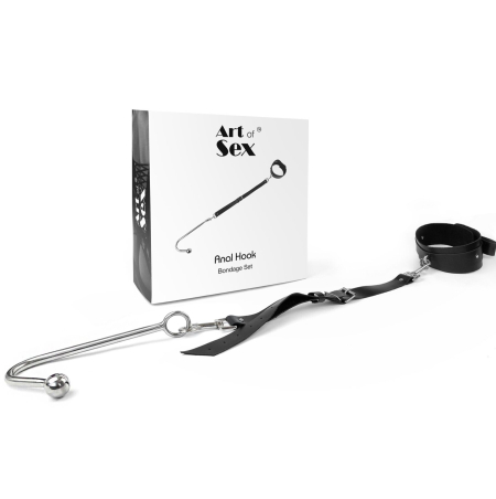 Анальний гак 2 із нашийником з натуральної шкіри Art of Sex - Anal hook, Чорний - фото №2