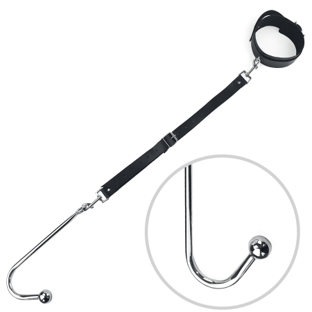 Анальний гак 2 із нашийником з натуральної шкіри Art of Sex - Anal hook, Чорний - фото