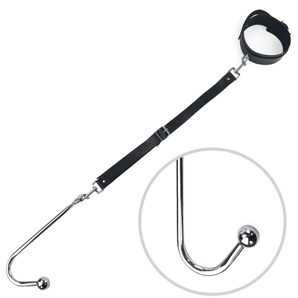 Анальний гак 2 із нашийником з натуральної шкіри Art of Sex - Anal hook, Чорний - фото