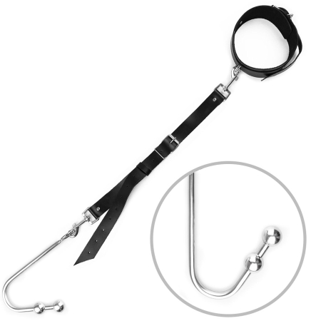 Анальний гак 3 із нашийником з натуральної шкіри Art of Sex - Anal hook, Чорний - фото