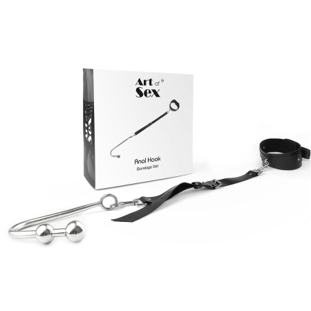 Анальний гак 3 із нашийником з натуральної шкіри Art of Sex - Anal hook, Чорний - фото №2