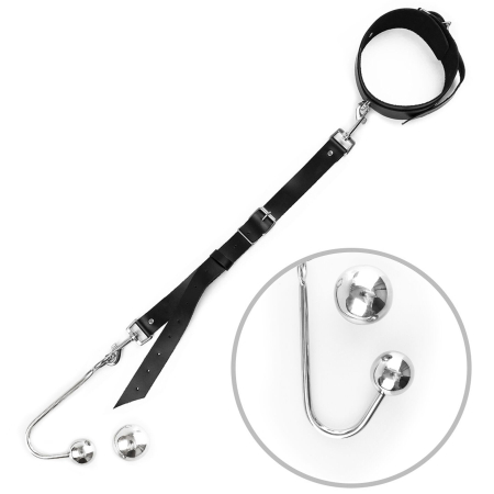 Анальний гак 4 із нашийником з натуральної шкіри Art of Sex - Anal hook, Чорний - фото