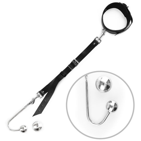 Анальний гак 4 із нашийником з натуральної шкіри Art of Sex - Anal hook, Чорний - фото
