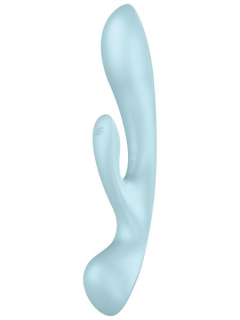 Двосторонній вібратор-кролик Satisfyer Triple Oh Light Blue, 3 мотори, руків’я-масажер - фото