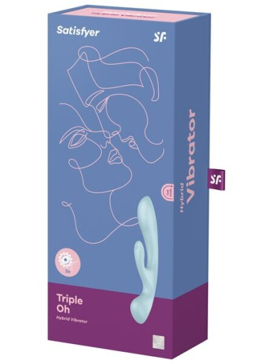 Двосторонній вібратор-кролик Satisfyer Triple Oh Light Blue, 3 мотори, руків’я-масажер - фото №4