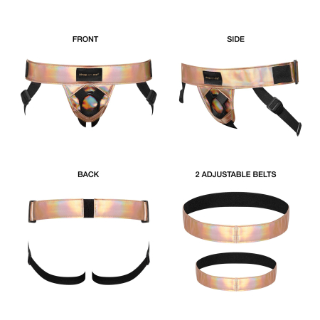 Труси для страпона Strap-On-Me Leatherette Harness Curious Holographic Rose Gold - фото №2