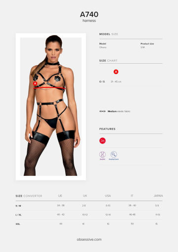 Портупея на груди Obsessive A740 harness black O/S, штучна шкіра - фото №5