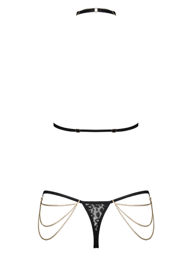 Комплект із ланцюжками Obsessive Pantheria 2-pcs set black L/XL, бюстгальтер, трусики - фото №4