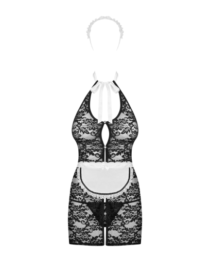 Еротичний костюм покоївки Obsessive Servgirl costume S/M, халат, стрінги, фартух, обруч - фото №3