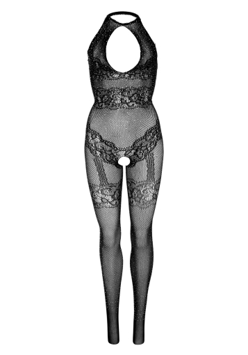 (SALE) Бодістокінг Leg Avenue Rhinestone Lace and Net Bodystocking OS Black - фото №6