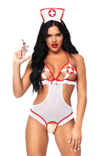 Костюм медсестри Leg Avenue Naughty Nurse, one size, боді та шапочка - фото