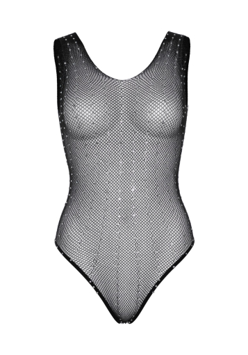 Leg Avenue Rhinestone fishnet bodysuit OS Black - фото №5