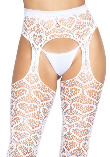 Ажурні колготки із сердечками Leg Avenue Heart White, one size, імітація панчіх - фото №6